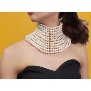 White Pearl Collar Necklace Multi Layer Statement Jewelry Gift for Her